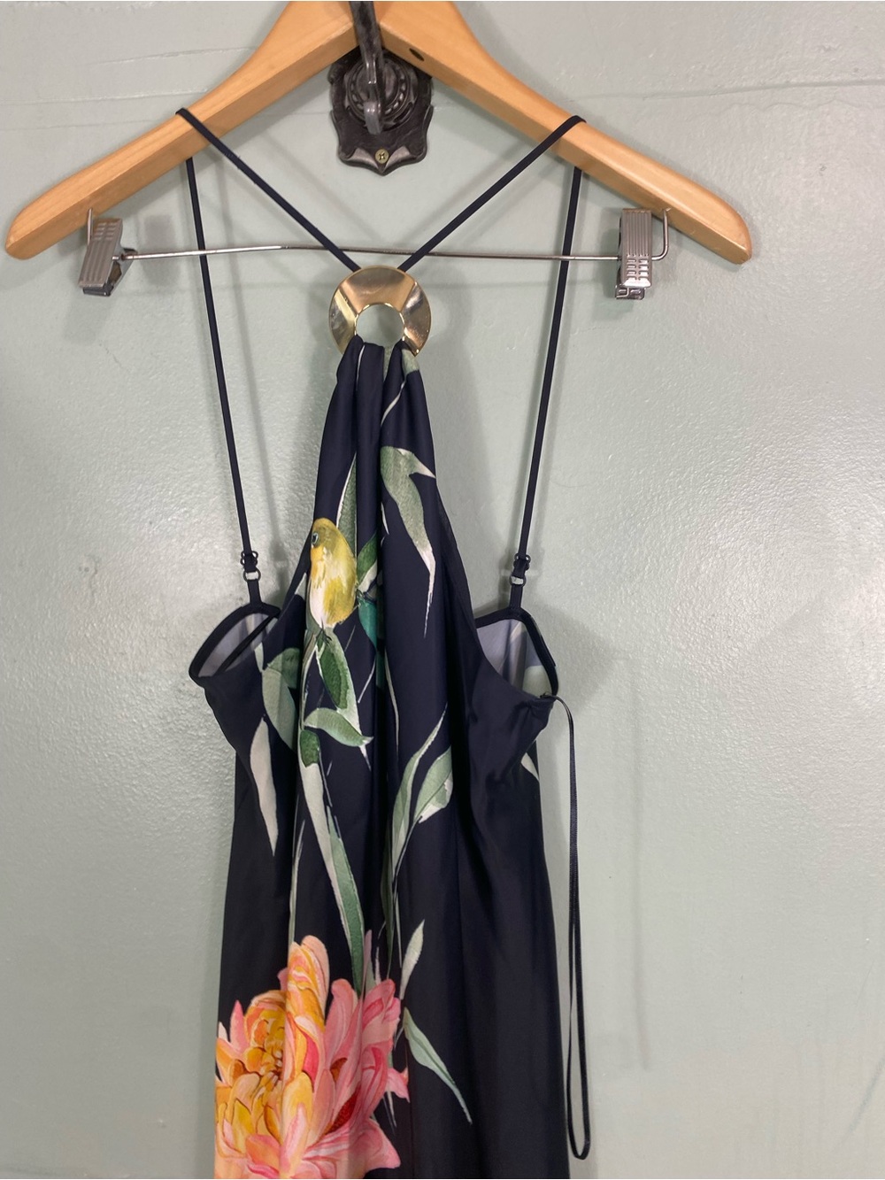 Anthropologie Halter Slip Midi Dress Navy Floral Bird Print XS - Picture 3 of 8